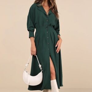 NWT Lulus Collared Button-UP Midi Dress - L